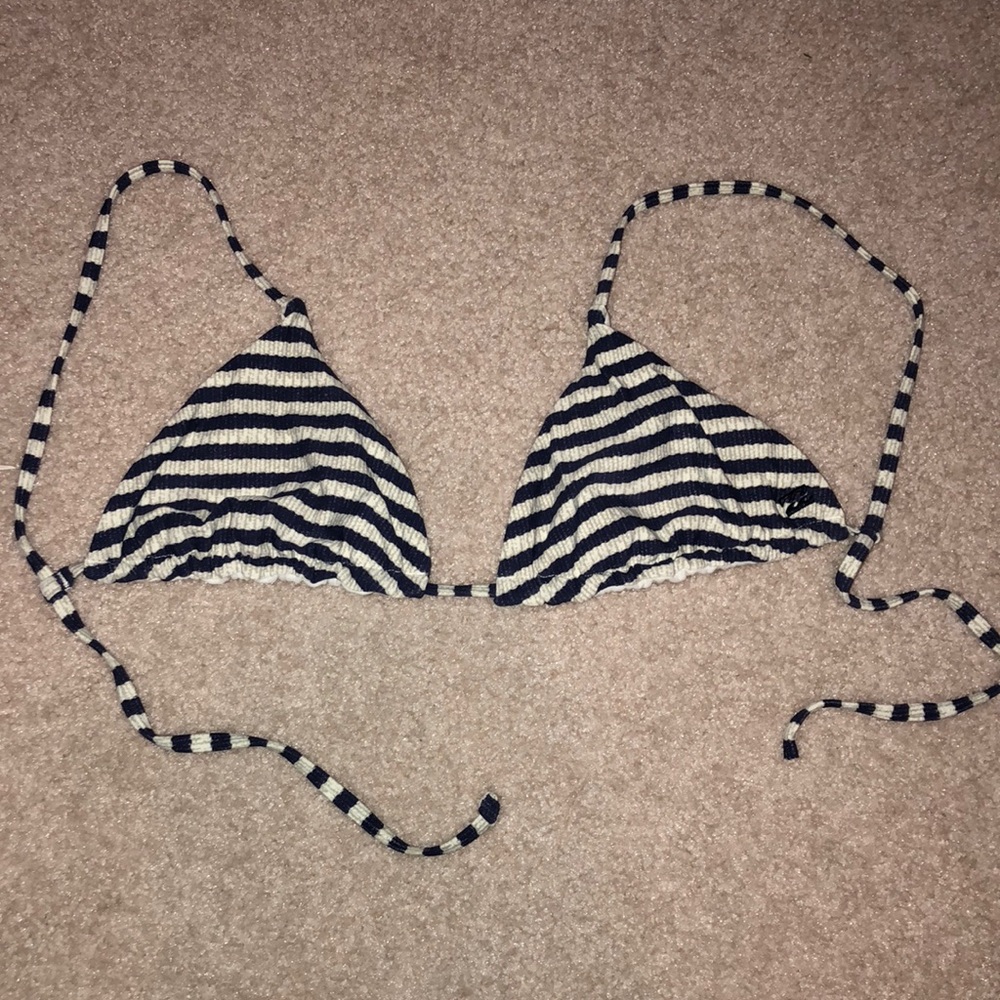 Navy and White Striped Triangle Bikini Top